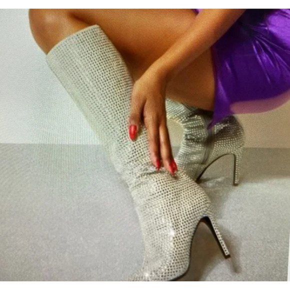 ShoeDazzle Pedrina Rhinestone Heeled Boots - Size 7.5 - Picture 2 of 7